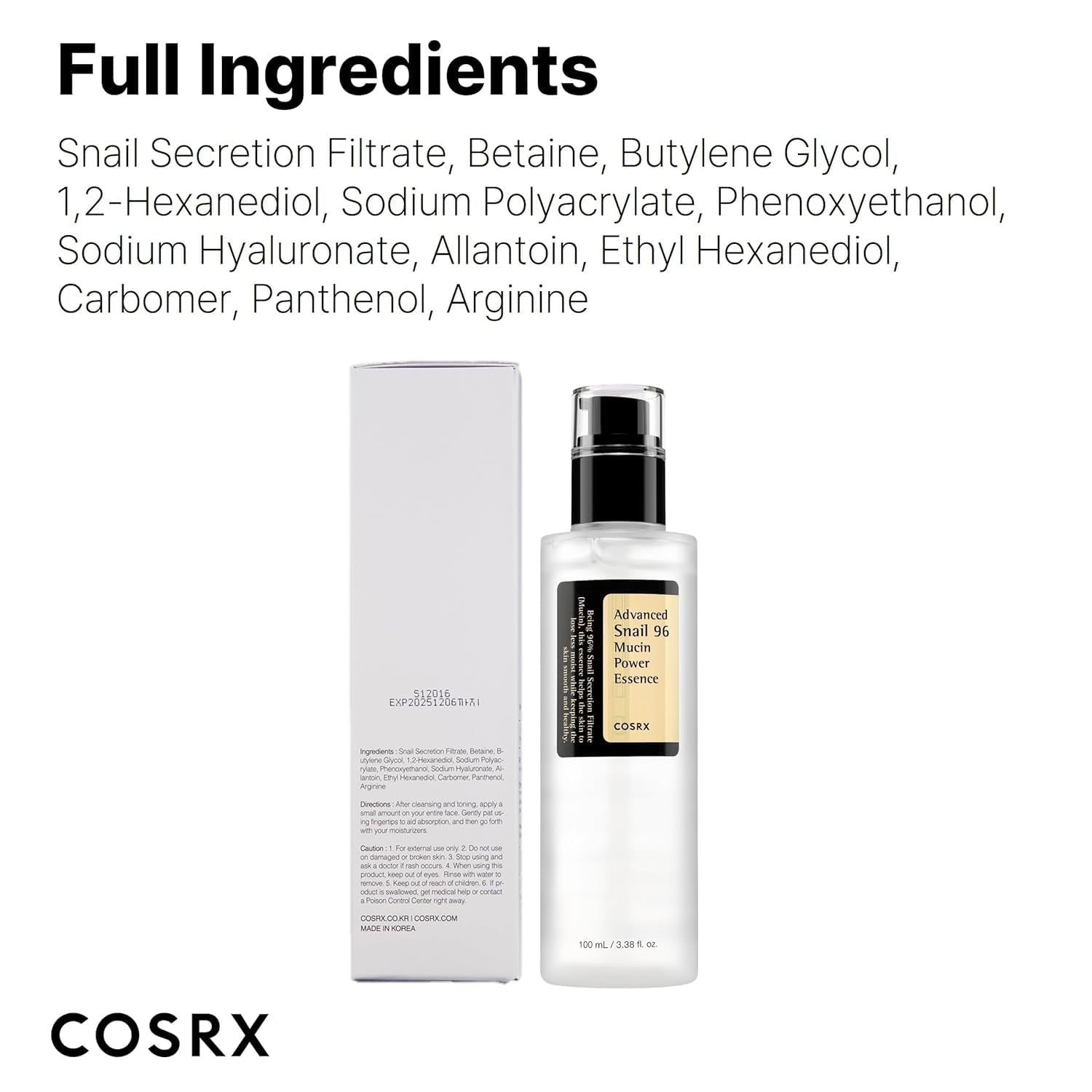 Snail Mucin Repairing Serum 100Ml, Hydrating Serum for Face with Snail Secretion Filtrate for Dull Skin & Fine Lines, Korean Skin Care
