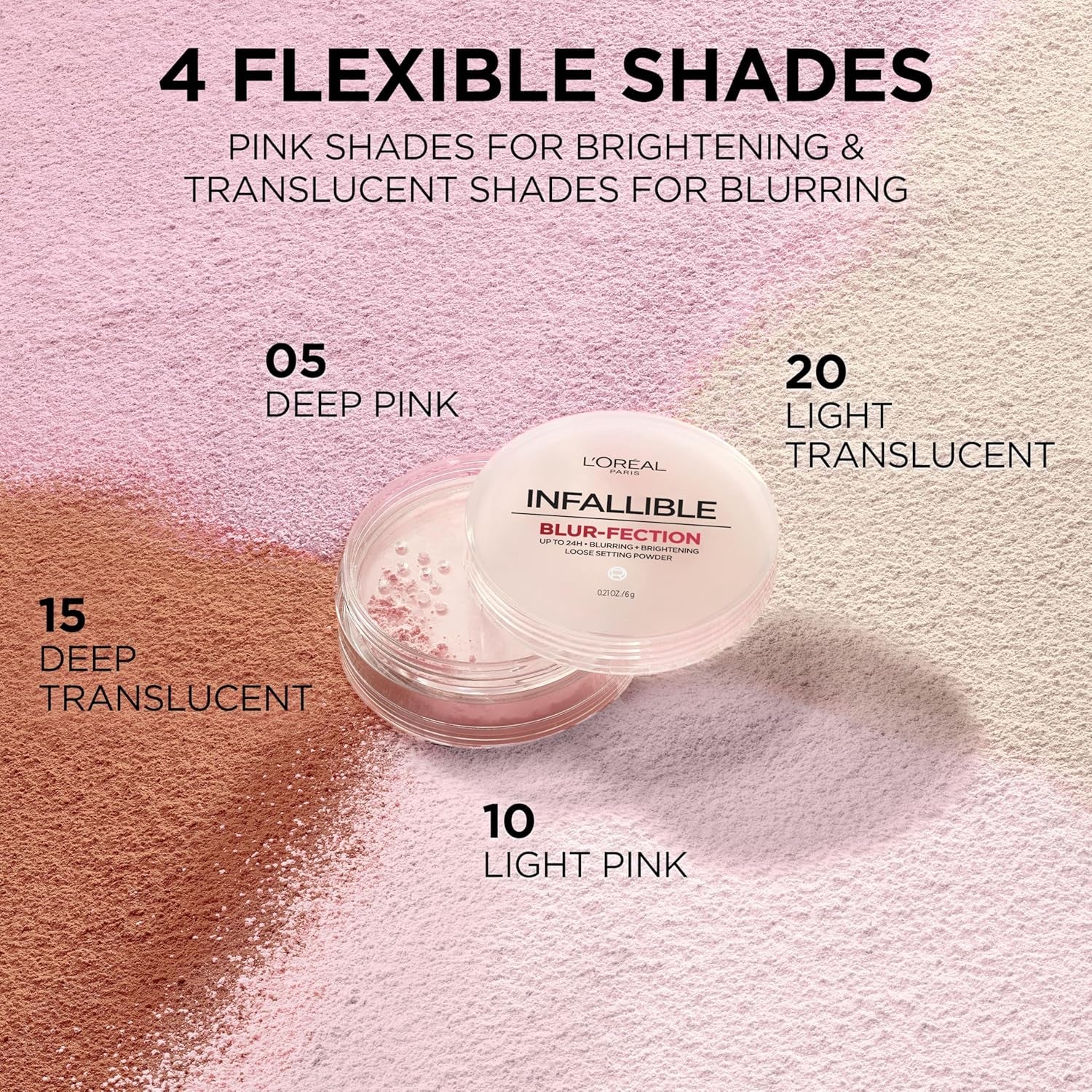 Infallible Blur-Fection Longwear Loose Setting Powder, Blurring Face Powder with up to 24Hrs of Wear, Brightening Light Pink, 1 Kit