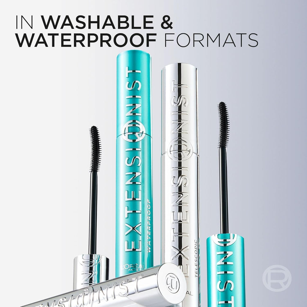 Extensionist Mascara, Lengthening, Volumizing, and Curling Formula for a Lash Extension Eye Makeup Look, Washable Blackest Black