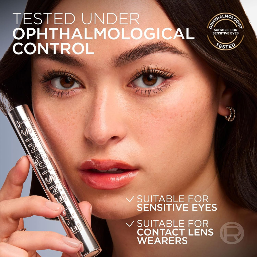 Extensionist Mascara, Lengthening, Volumizing, and Curling Formula for a Lash Extension Eye Makeup Look, Washable Blackest Black