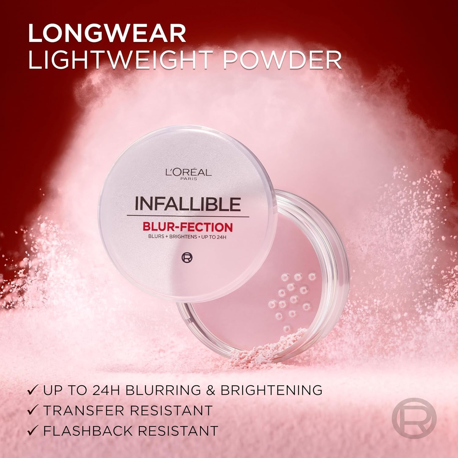Infallible Blur-Fection Longwear Loose Setting Powder, Blurring Face Powder with up to 24Hrs of Wear, Brightening Light Pink, 1 Kit