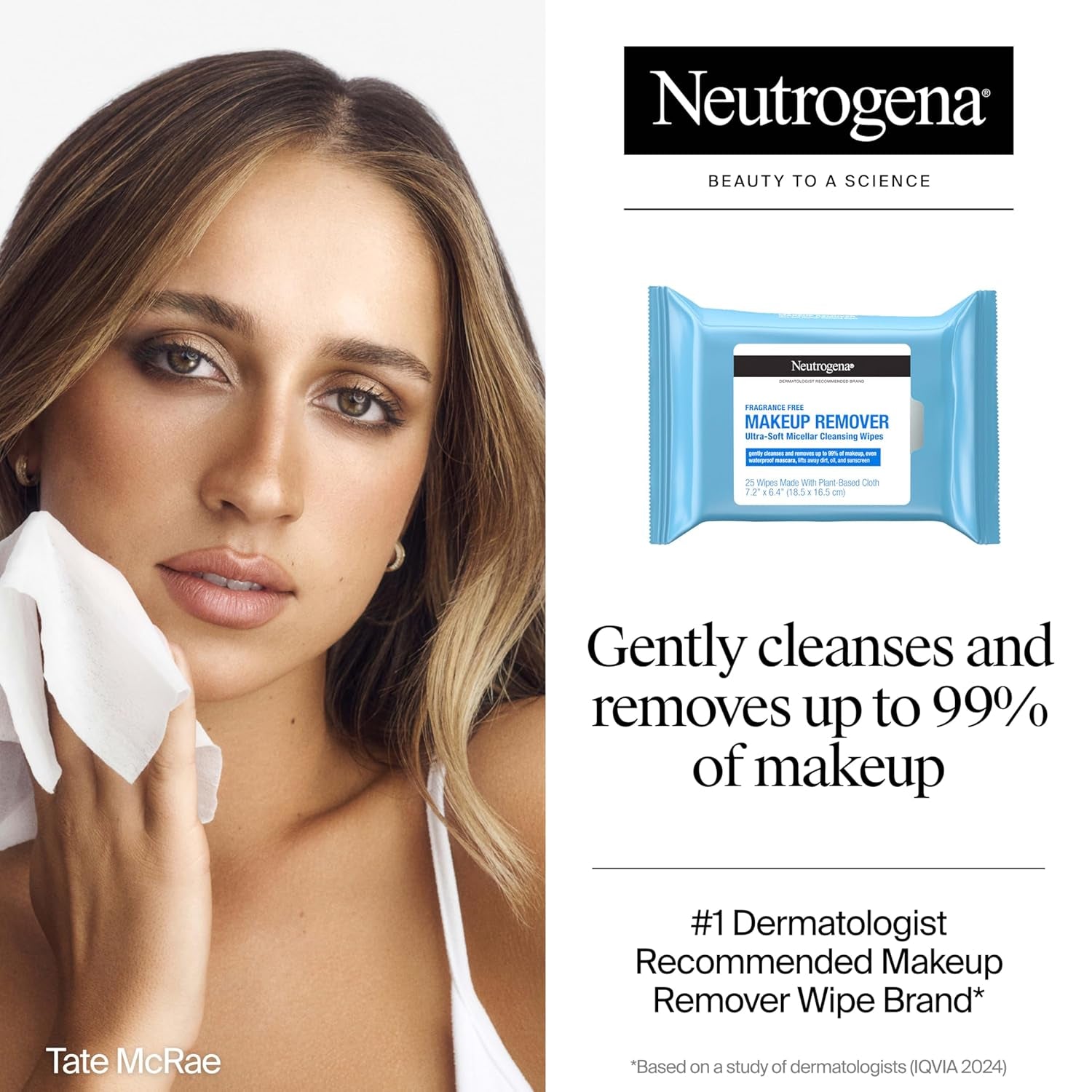 Neutrogena Fragrance-Free Makeup Remover Wipes, Daily Ultra-Soft Micellar Cleansing Wipes Gently Remove Oil & Waterproof Makeup, Hypoallergenic, Made with Plant-Based Cloth, 25 Ct
