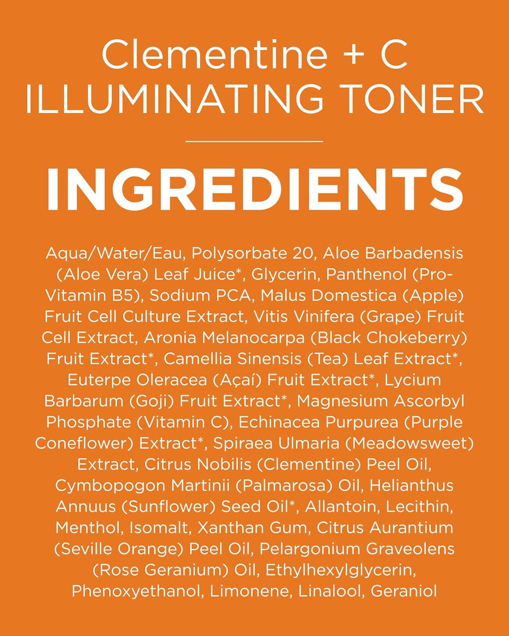 Illuminating Facial Toner Clementine + Vitamin C - Hydrating Face Mist Toner to Balance & Refresh Skin - with Fruit Stem Cell Complex plus Aloe Vera - 6 Fl Oz