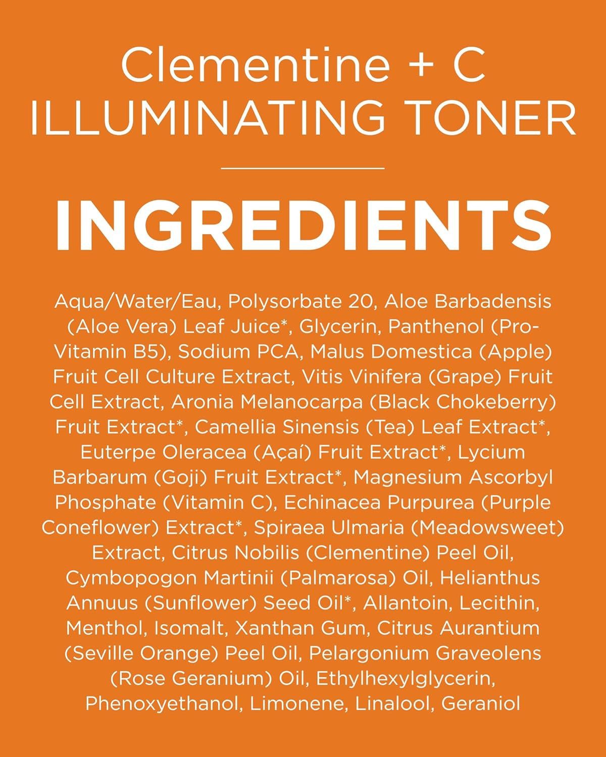 Illuminating Facial Toner Clementine + Vitamin C - Hydrating Face Mist Toner to Balance & Refresh Skin - with Fruit Stem Cell Complex plus Aloe Vera - 6 Fl Oz