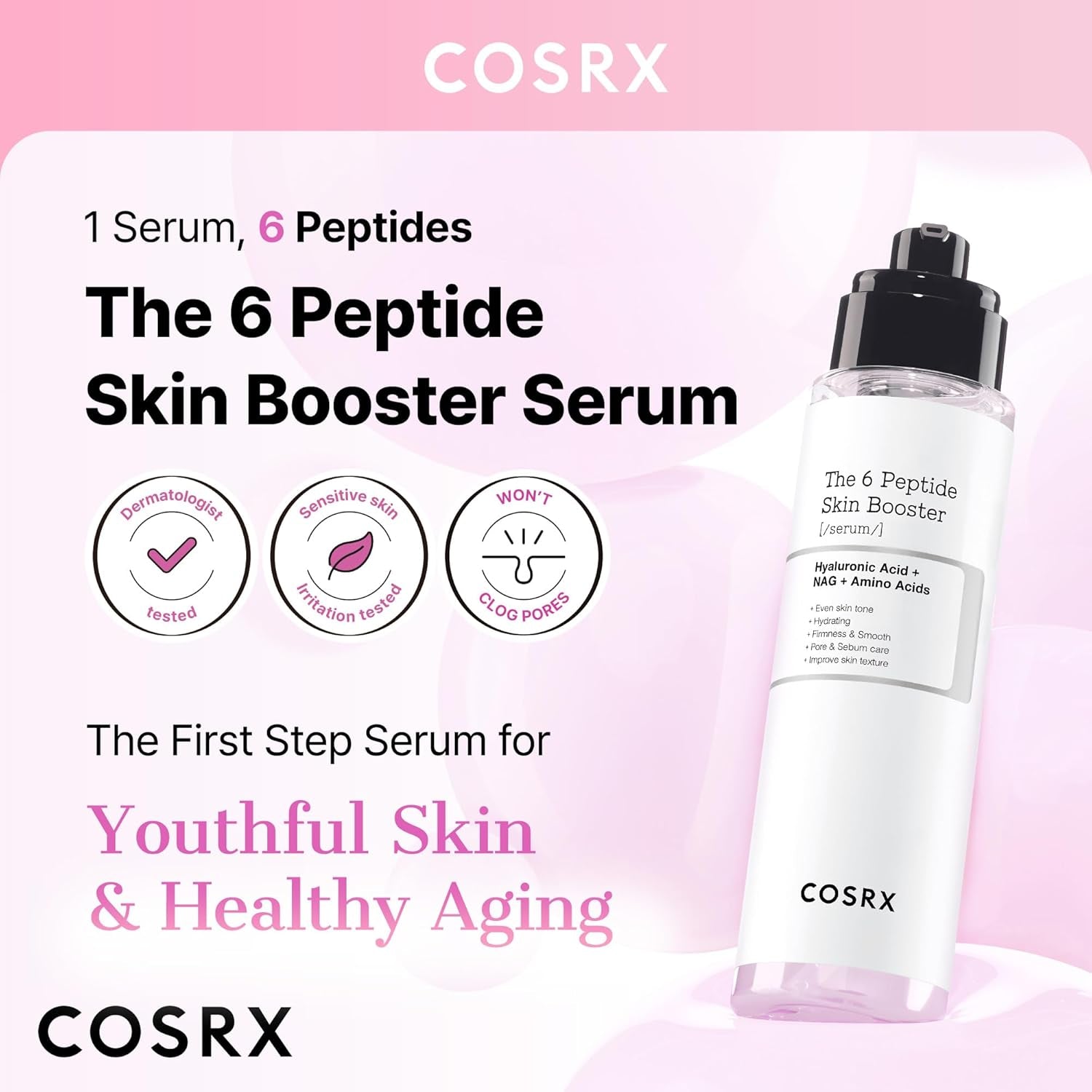 6X Peptide Collagen Skin Booster Toner Serum for Dull & Uneven Skin, Preps Skin with Copper Peptides, Ghk-Cu, Skin Renewal Boosting Facial Essence, Korean Skin Care, 5.07 Fl.Oz