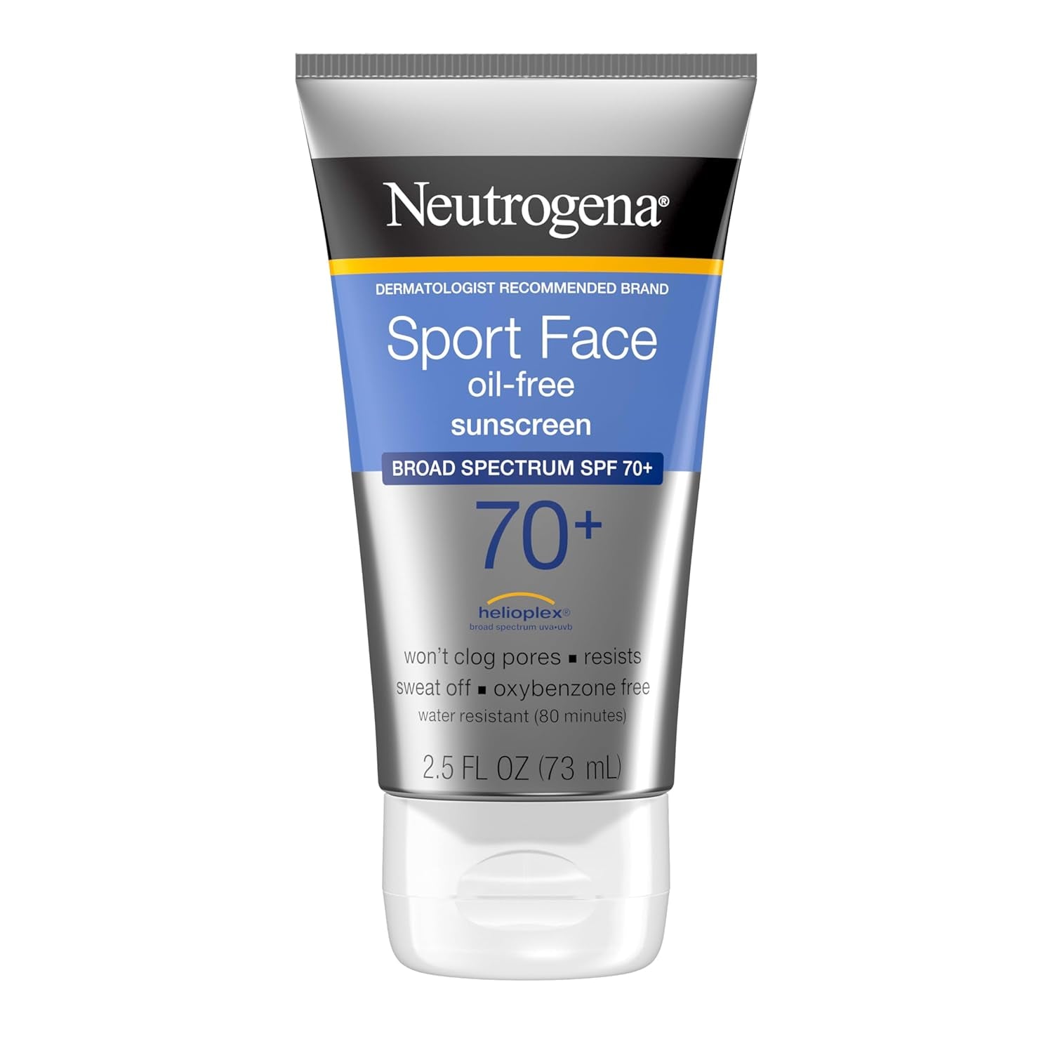 Neutrogena Sport Face Sunscreen SPF 70+, Oil-Free, 2.5 Fl Oz, Sweat & Water-Resistant, Broad-Spectrum UVA/UVB, Nourish & Restore Skin Balance, Oxybenzone Free Sunscreen for Face