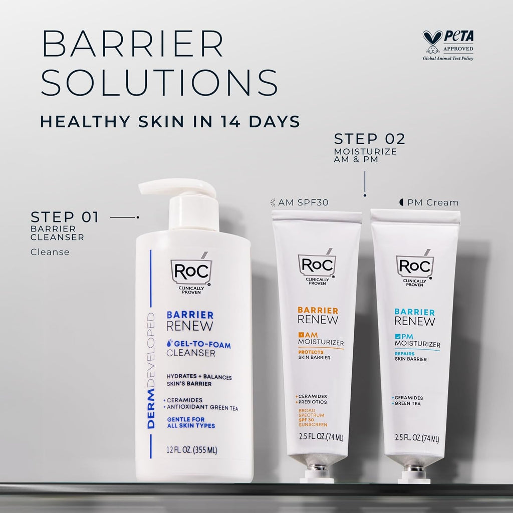 Barrier Renew Gel to Foam Non Drying Foaming Facial Cleanser to Hydrate Skin, Facial Cleanser for Sensitive Skin, 12 Ounces