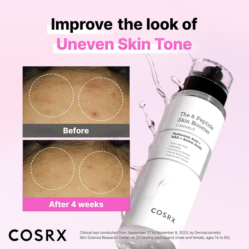 6X Peptide Collagen Skin Booster Toner Serum for Dull & Uneven Skin, Preps Skin with Copper Peptides, Ghk-Cu, Skin Renewal Boosting Facial Essence, Korean Skin Care, 5.07 Fl.Oz