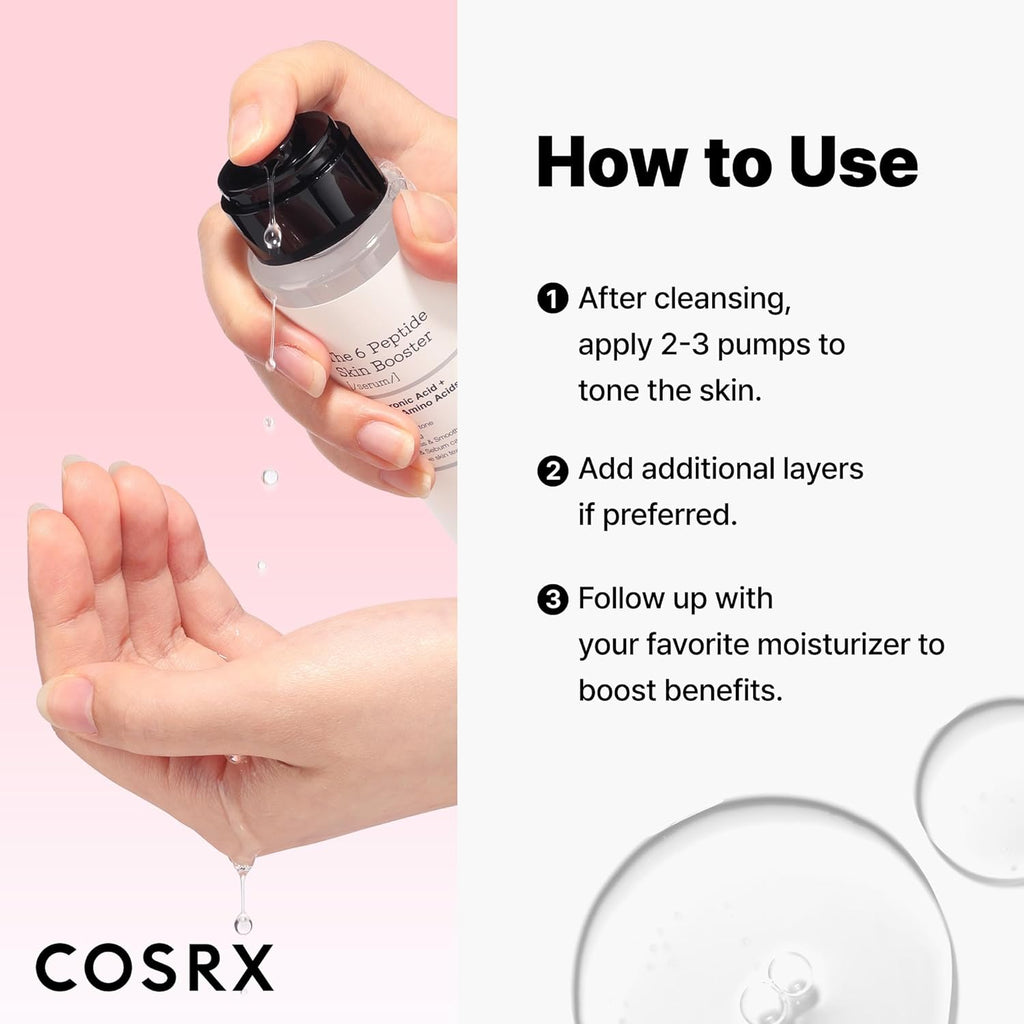 6X Peptide Collagen Skin Booster Toner Serum for Dull & Uneven Skin, Preps Skin with Copper Peptides, Ghk-Cu, Skin Renewal Boosting Facial Essence, Korean Skin Care, 5.07 Fl.Oz